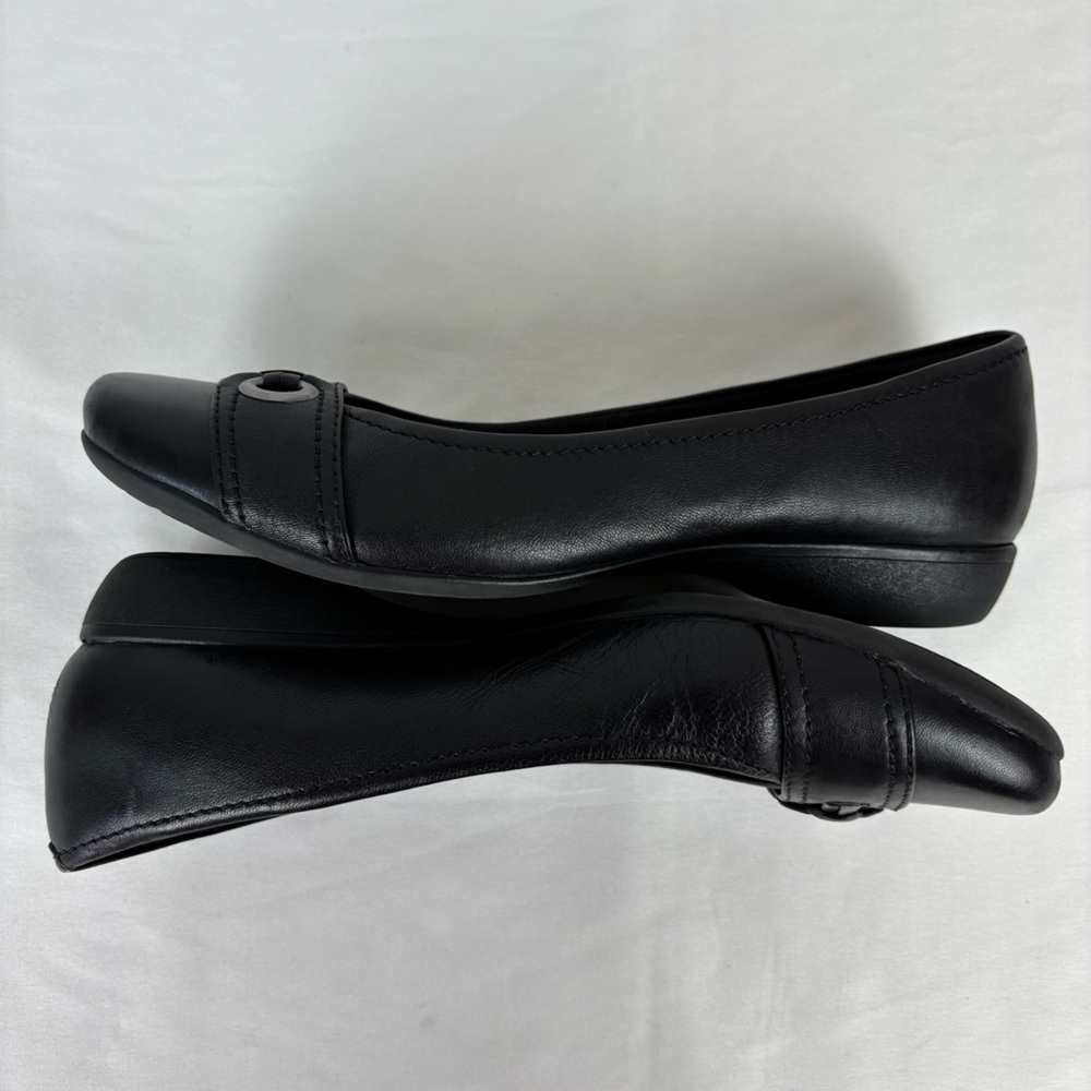 Clarks Leather Low Heel Loafers Slip On Flats Buckle Comfort Shoes Black Size 9 - Picture 9 of 15